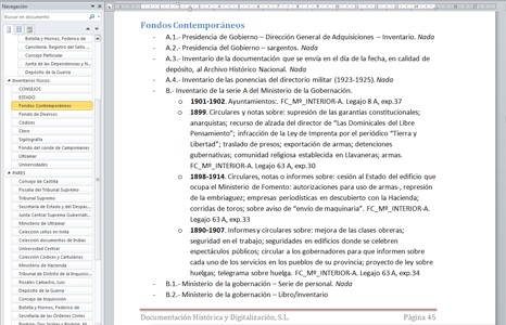 Informe ficticio de una búsqueda de documentación histórica